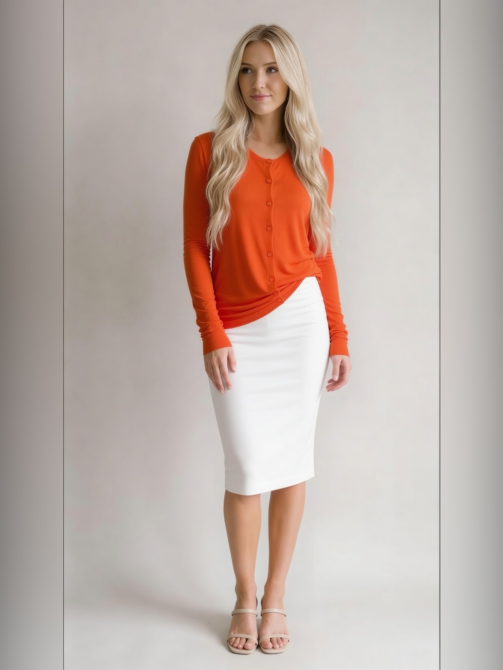 Ann Taylor Red- Orange Button-Down Long Sleeve Top